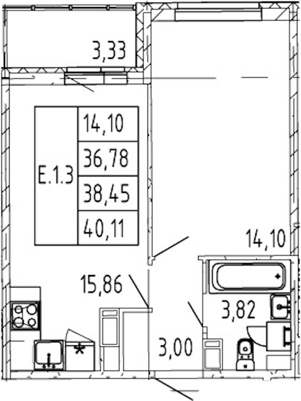 1-комнатная квартира 36.78 м², 2/12 эт., ЖК «Полис ЛАВрики»